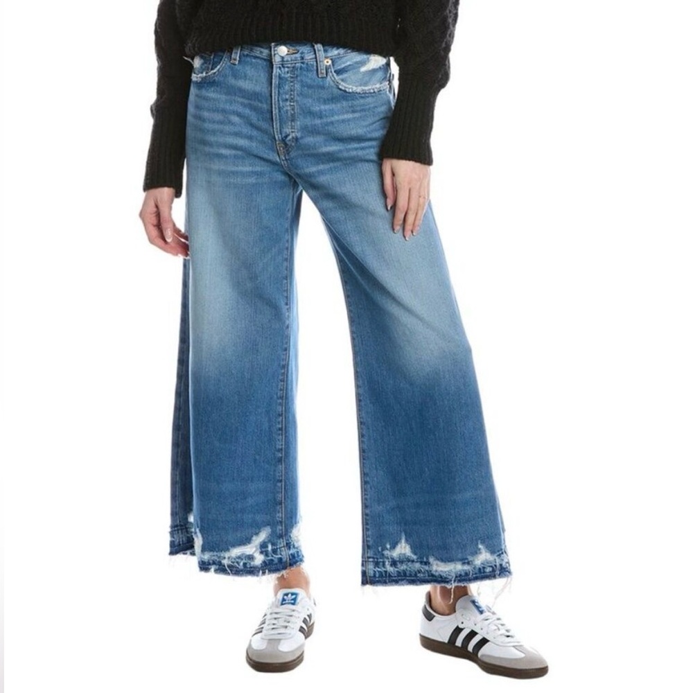 Re/Done Minerva Destroy Jeans 28 Mid Rise Wide Leg Cropped Raw Hem Distressed